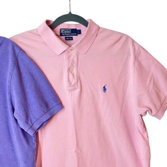 Bundle 2 Polo Ralph Lauren Polo Shirts Pique Cotton Light Pink & Purple L - Picture 8 of 11